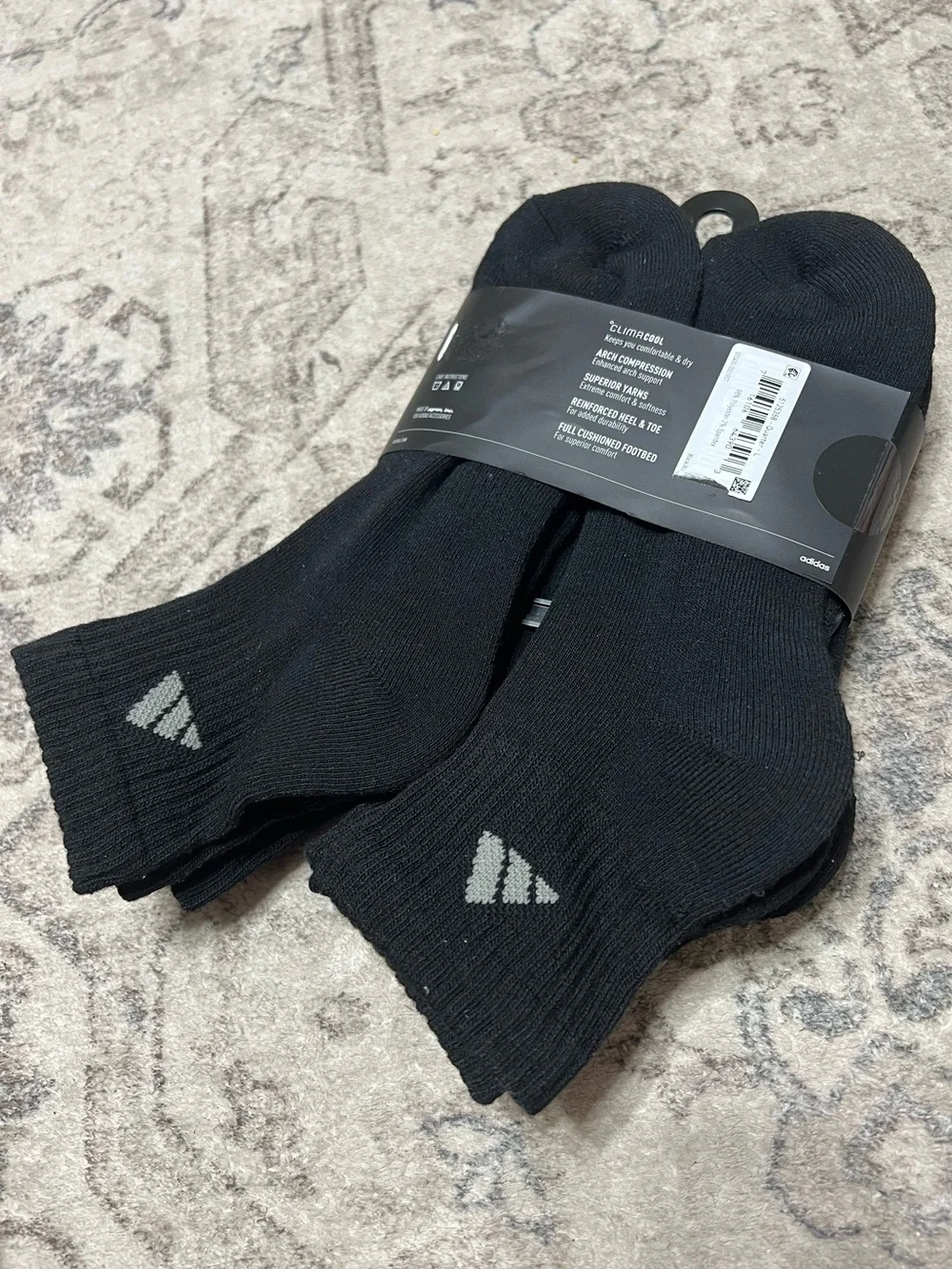 Adidas Athletic Cushioned Quarter Black Socks 6 Pairs
